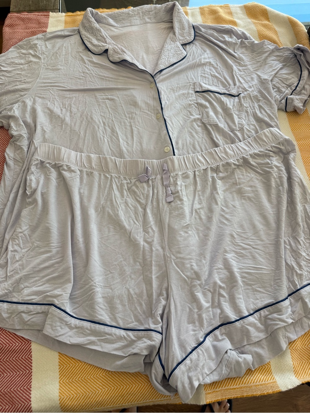Victoria's Secret Light blue/gray Pajama Set with Navy Trim